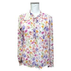 JOIE Floral Blouse Medium 8-10 Tie V-Neck Lined Sheer Sleeve Smocked Cuff